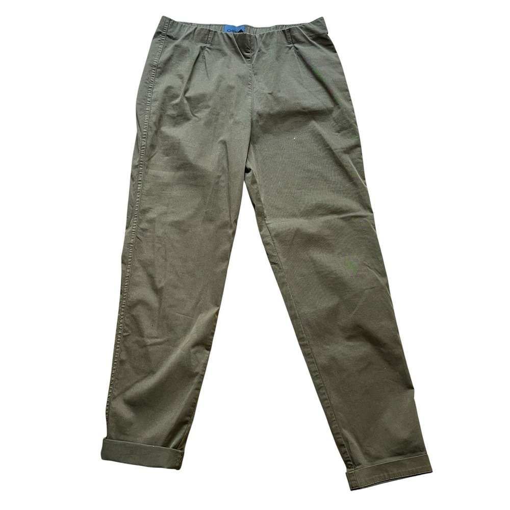 Oska Nele Cotton Tapered Trousers  Pull On Minimalist in Brown/Green, Size 10 US